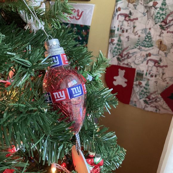 New York Giants Tinsel Light Bulb Hanging Christmas Ornament 6” x 3” - Picture 2 of 8